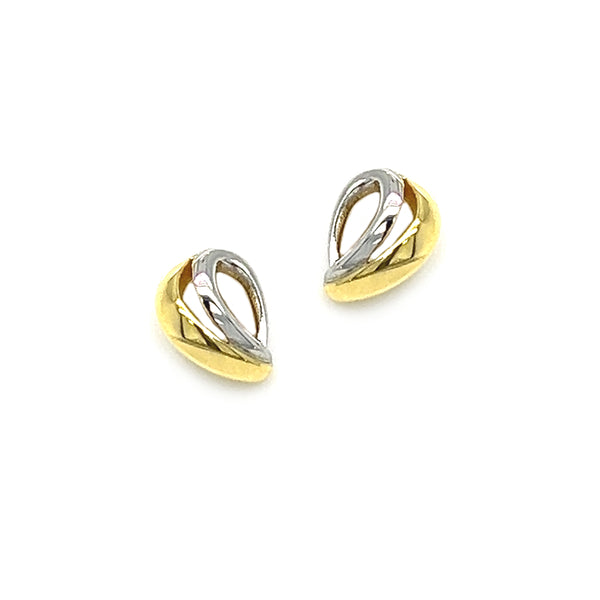 9ct Yellow & White Gold Pear Swirl Stud Earrings