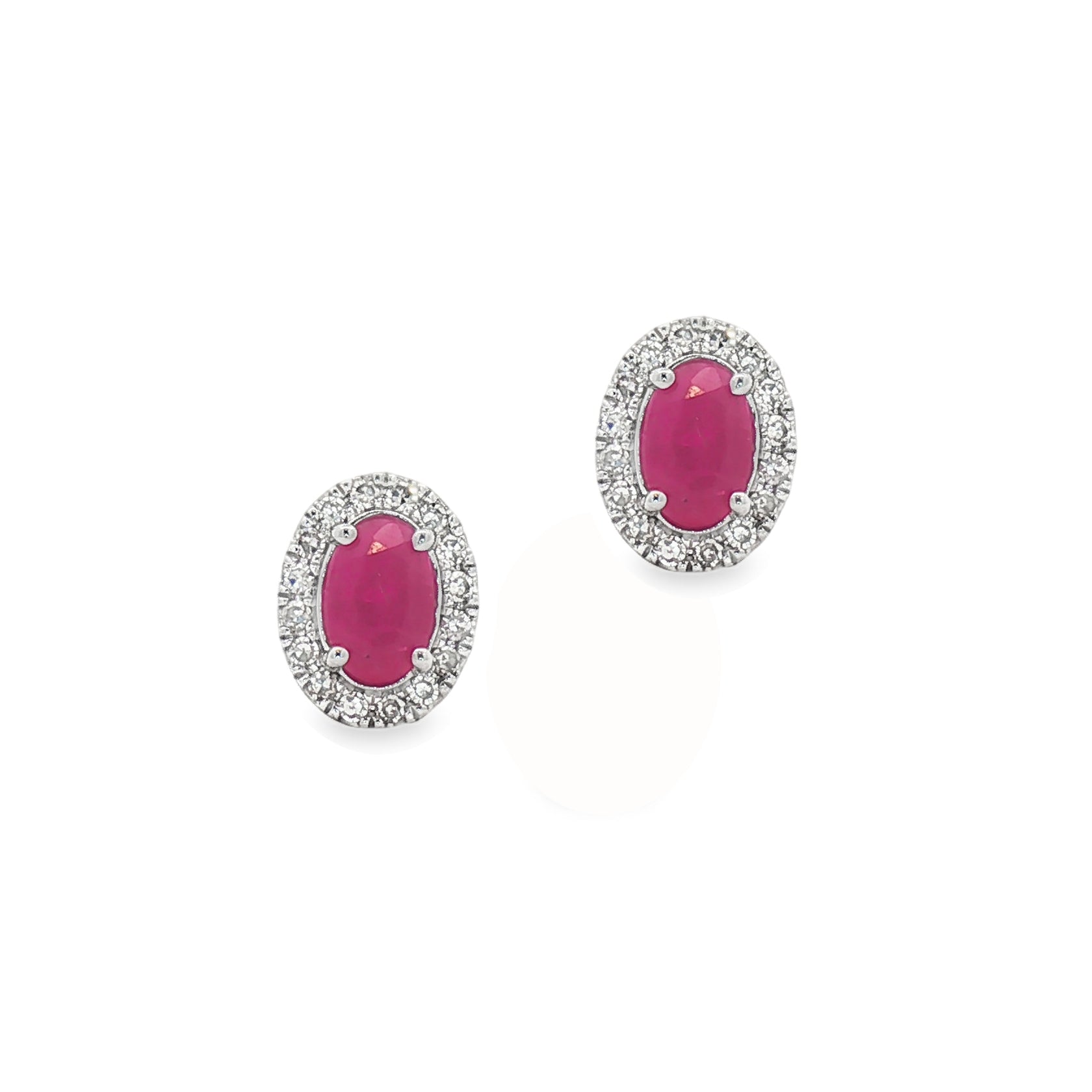 Ruby & Diamond Oval Cluster Earrings 9ct Gold