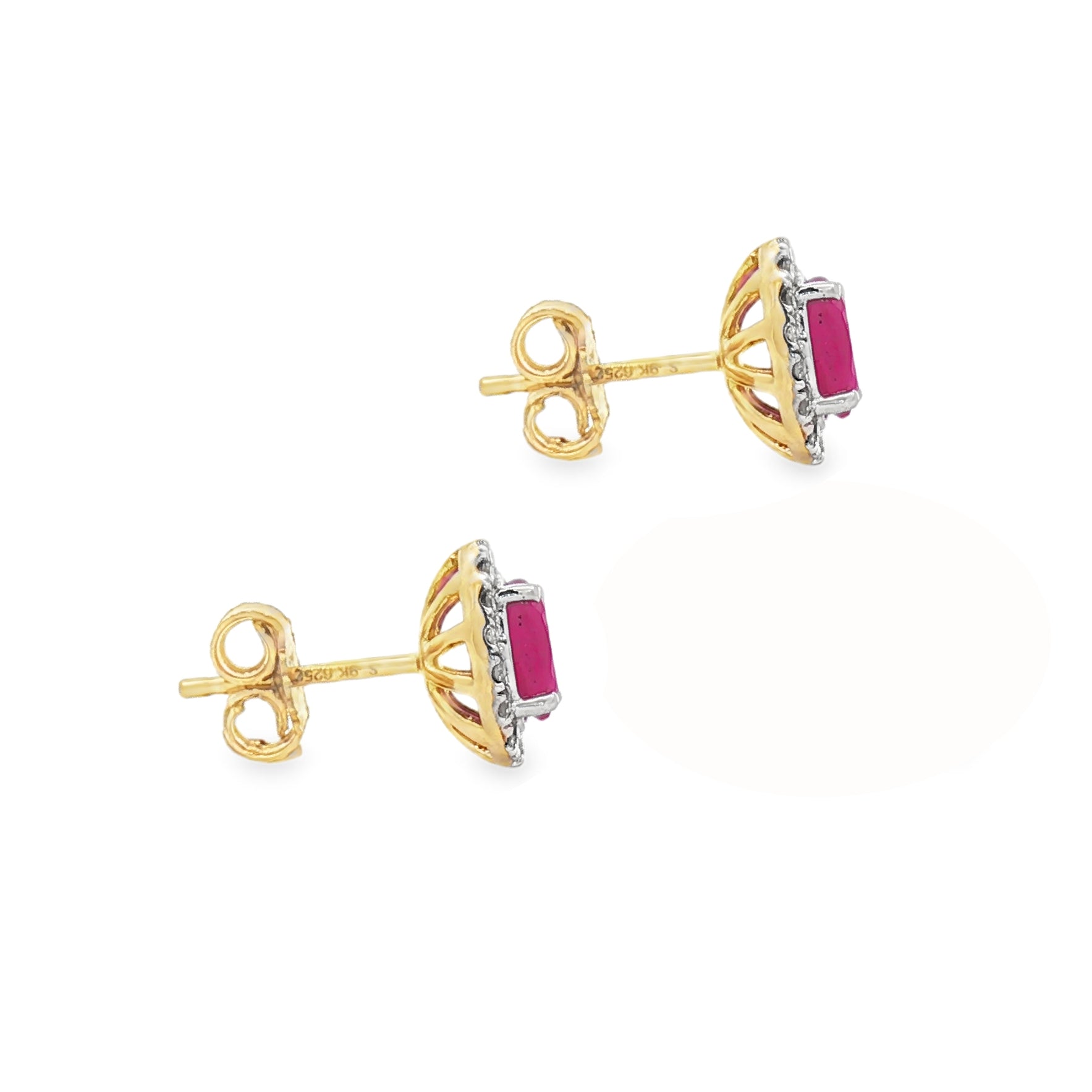 Ruby & Diamond Oval Cluster Earrings 9ct Gold side