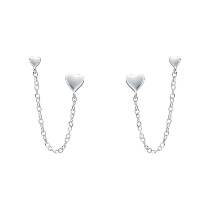 Sterling Silver Heart Chain Double Earrings