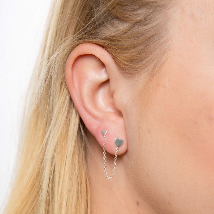 Sterling Silver Heart Chain Double Earrings model
