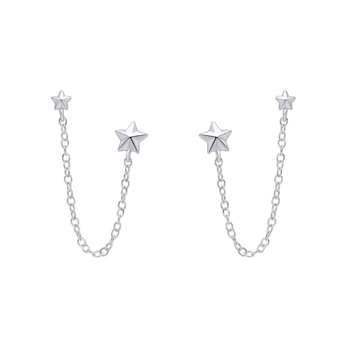 Sterling Silver Star Chain Double Earrings