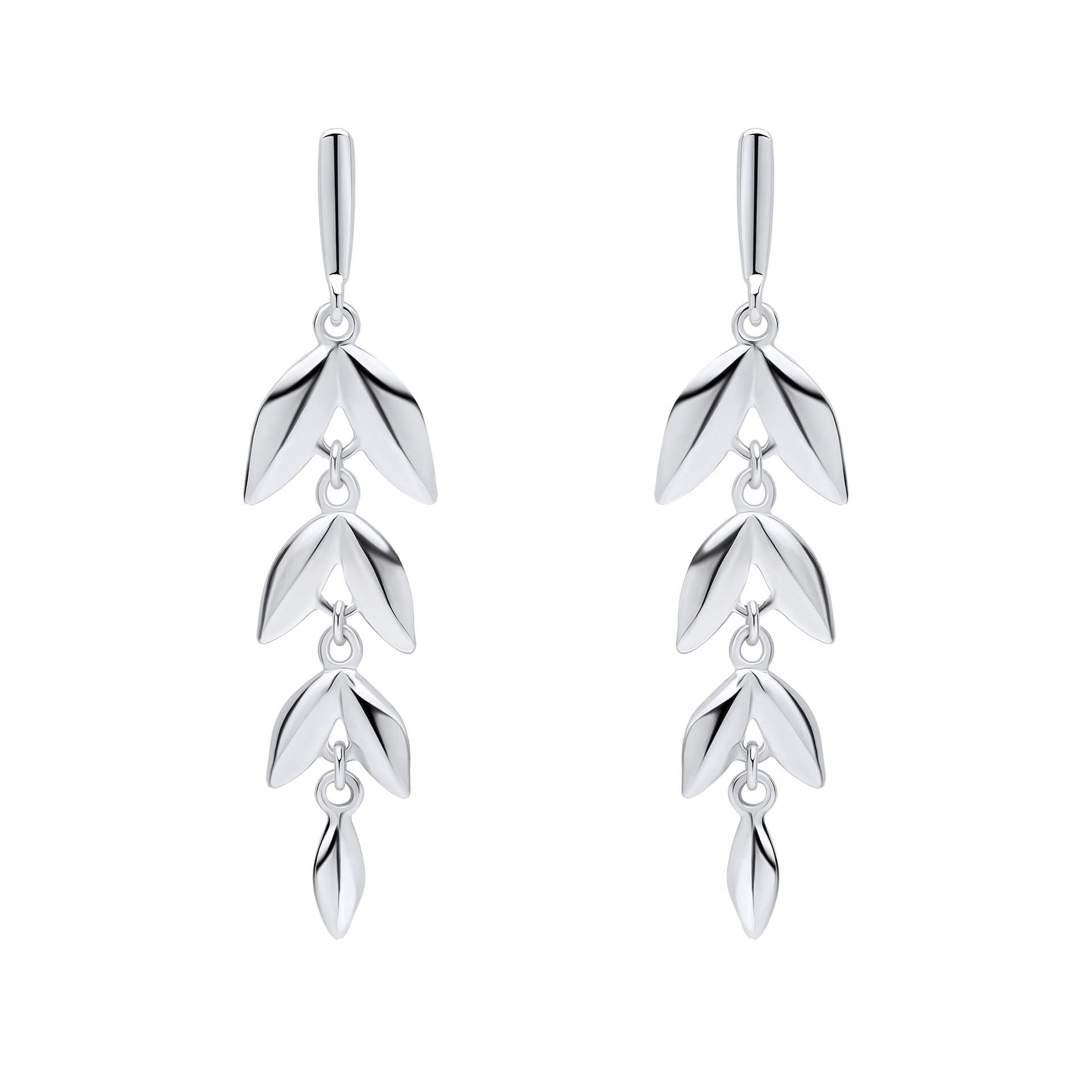 Sterling Silver Long Leaf Drop Earring