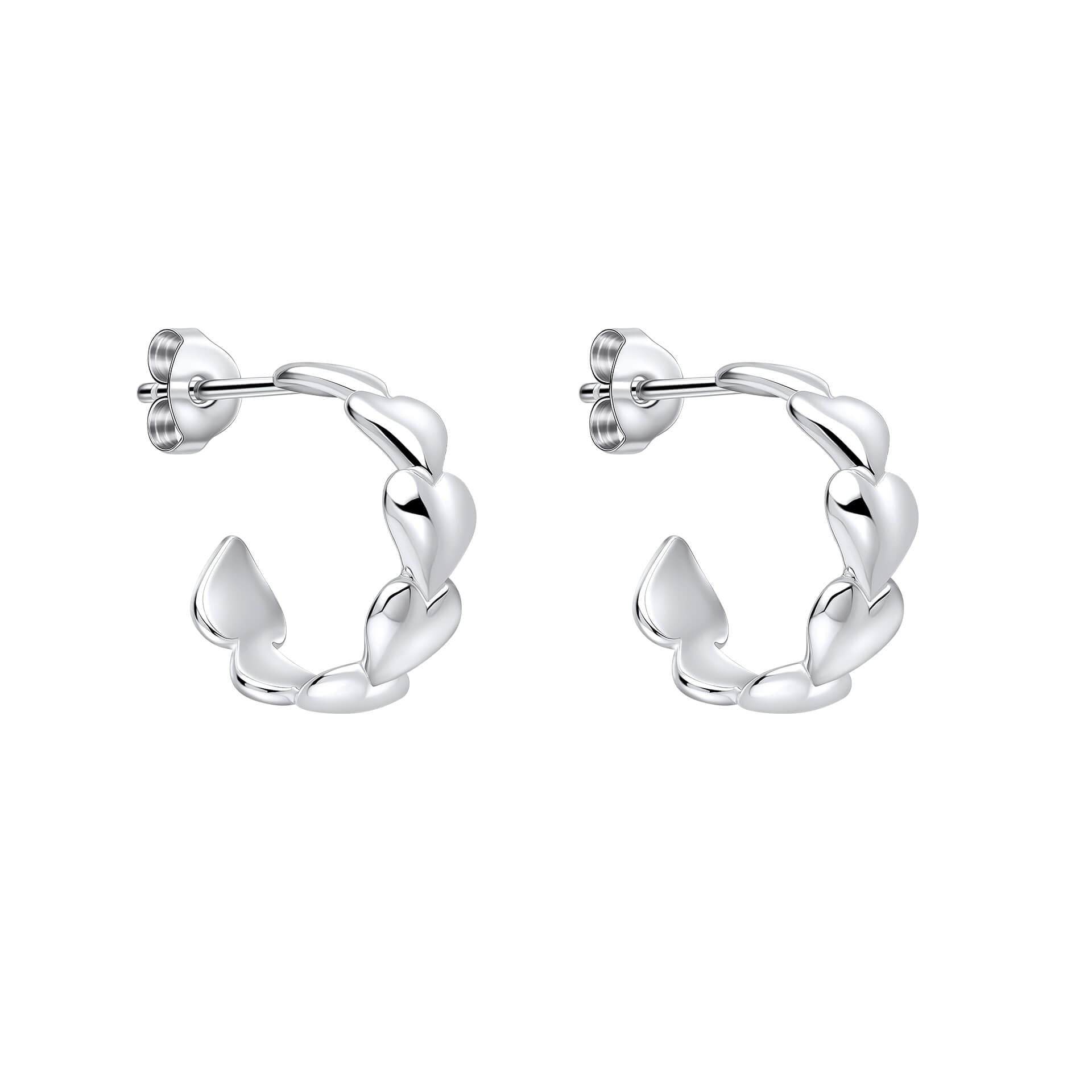 Sterling Silver Heart Half Hoop Earring