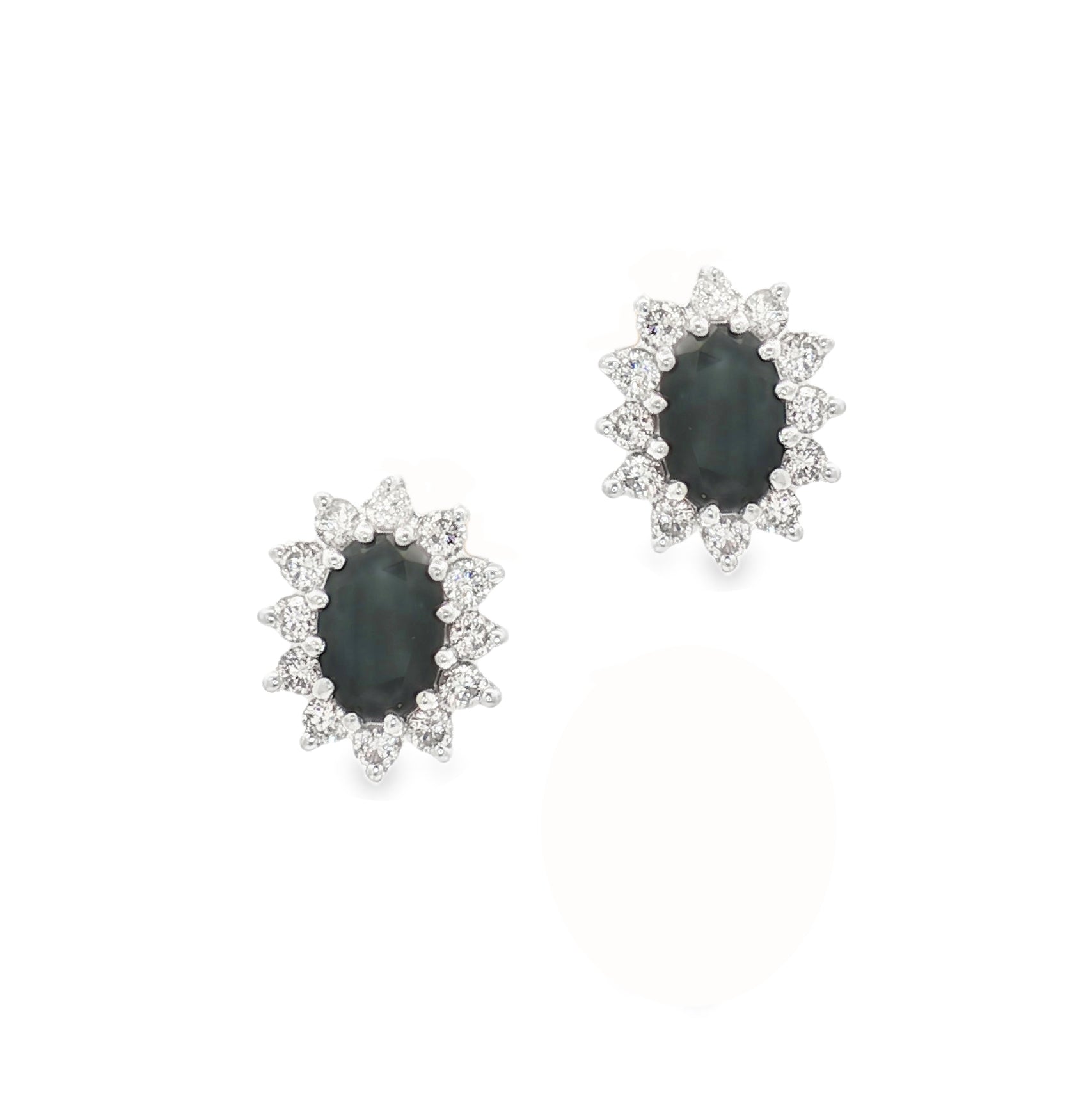 9ct Gold Oval Sapphire & Diamond Cluster Earrings