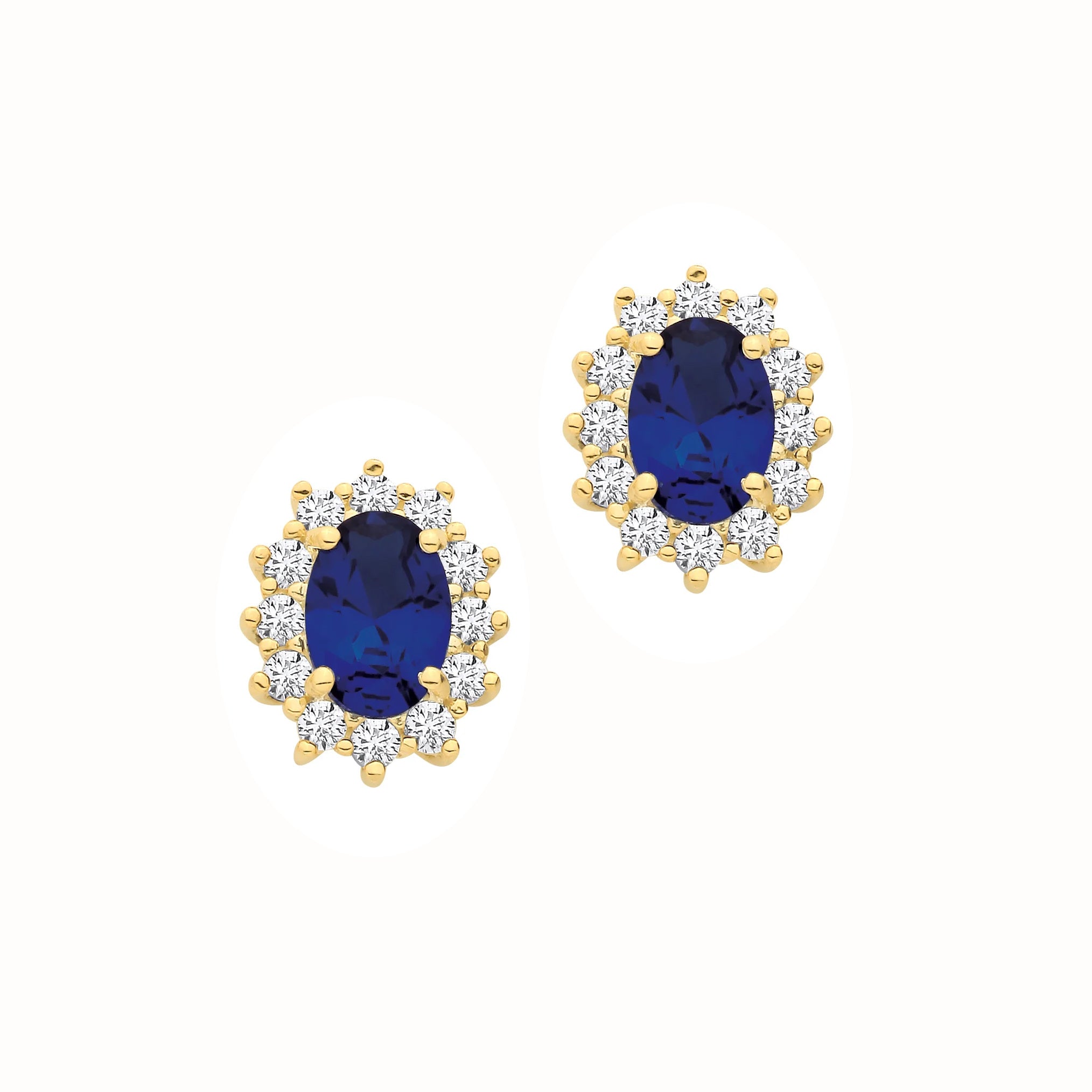 9ct Gold Blue & White CZ Cluster Earrings