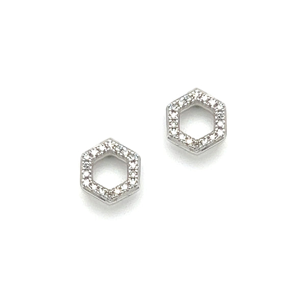 9ct White Gold Diamond Hexagon Stud Earrings