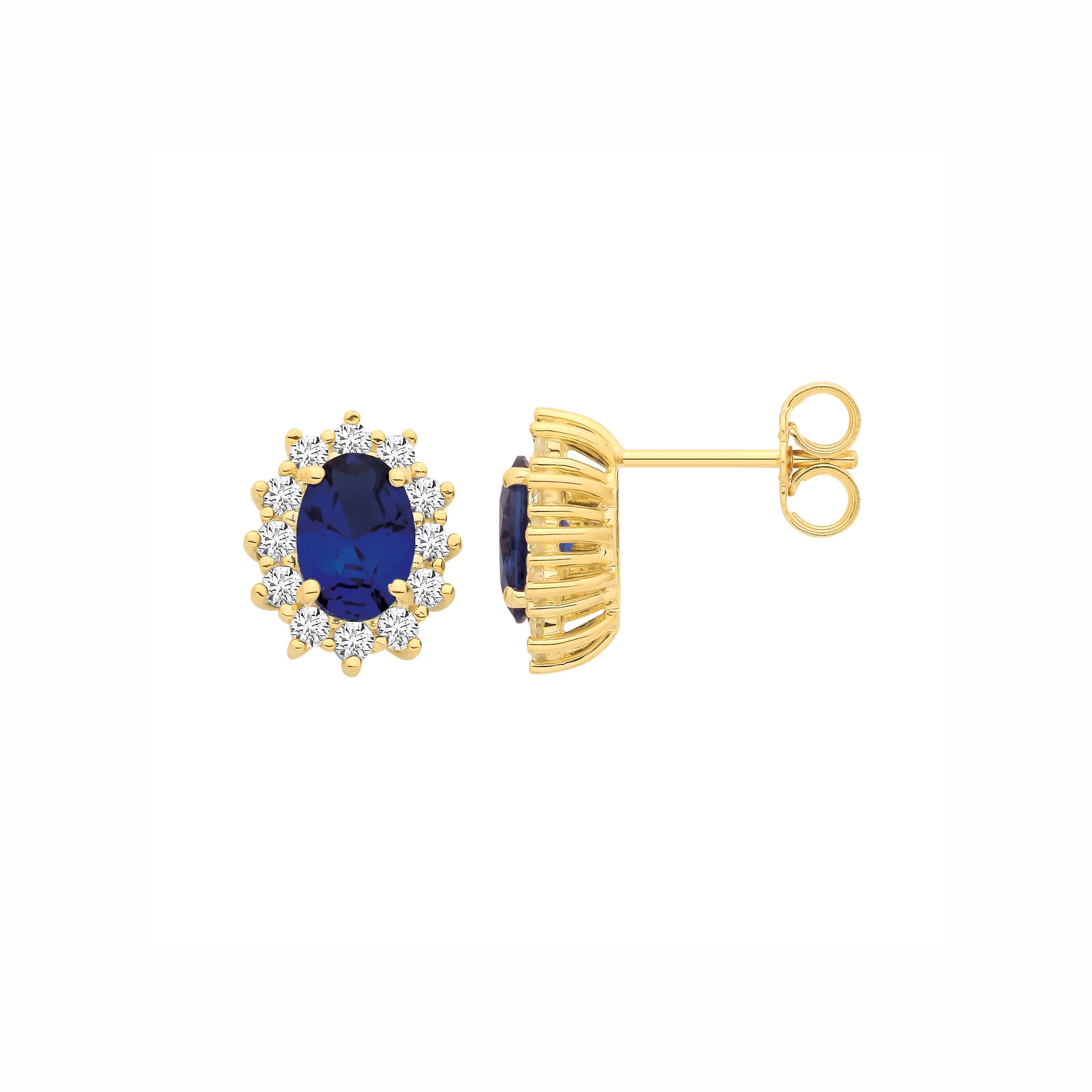 9ct Gold Blue & White CZ Cluster Earrings side
