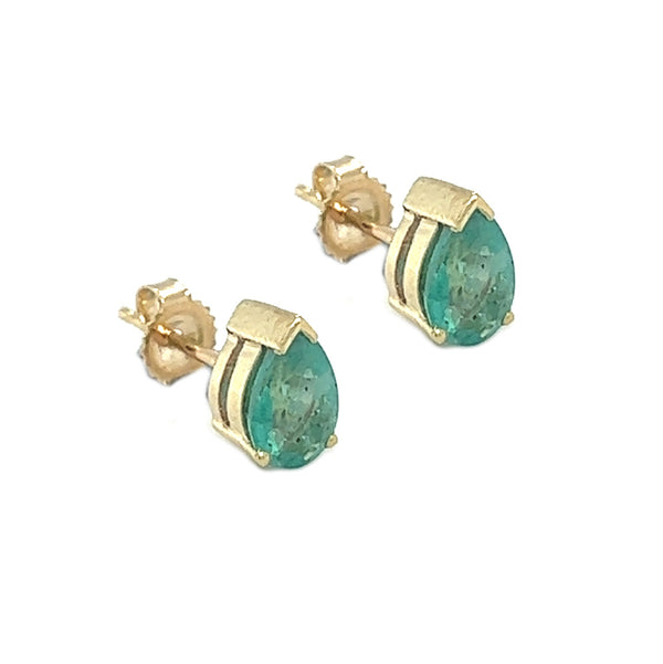 9ct Gold Pear Shaped Emerald Stud Earrings
