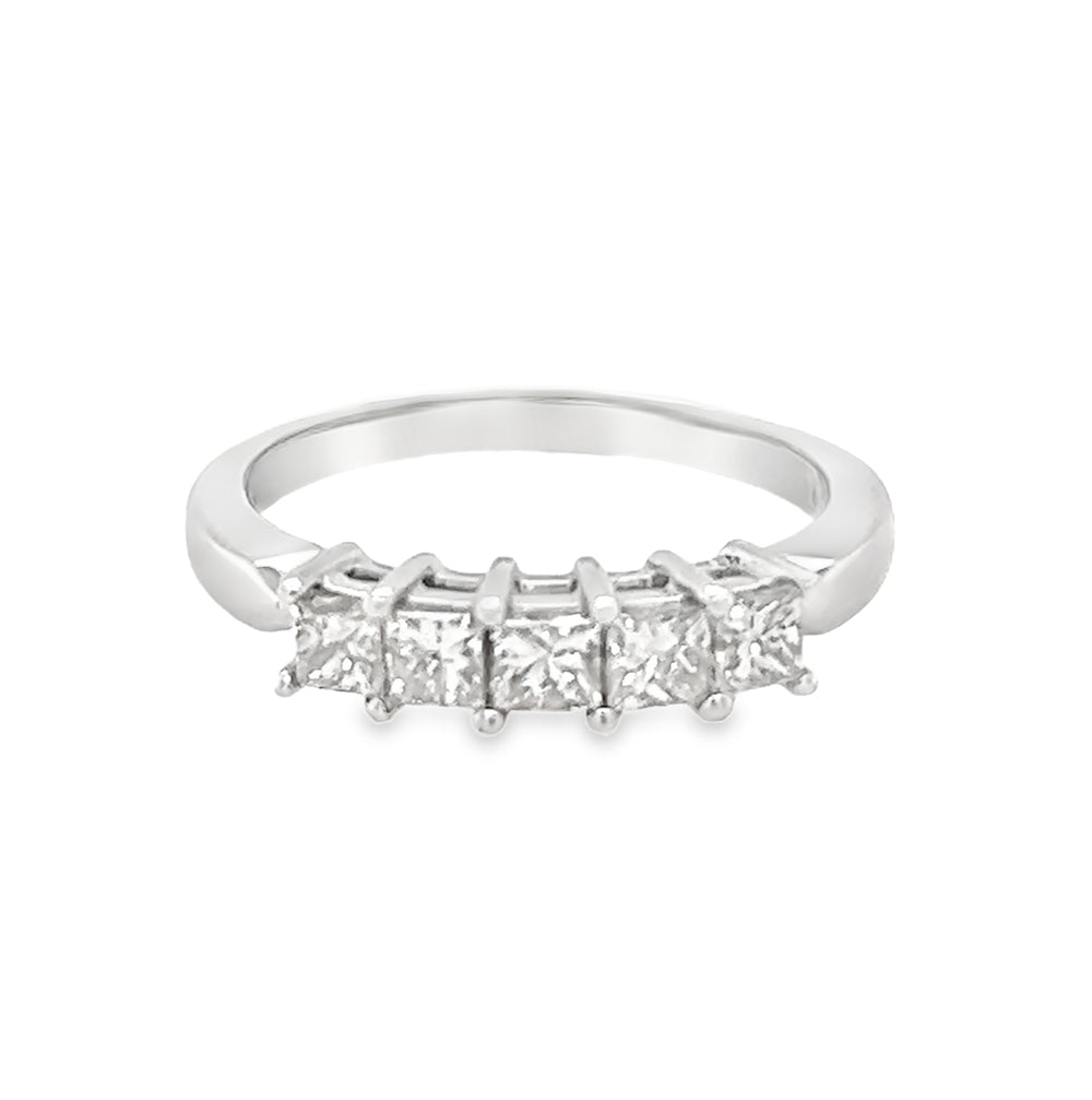Diamond 5 Stone Princess Cut Eternity Ring 0.75ct 18ct White Gold