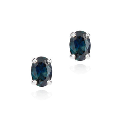 9ct White Gold Oval Cut Sapphire Stud Earrings