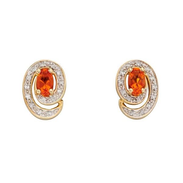 9ct Yellow Gold Diamond and Fire Opal Swirl Stud Earrings