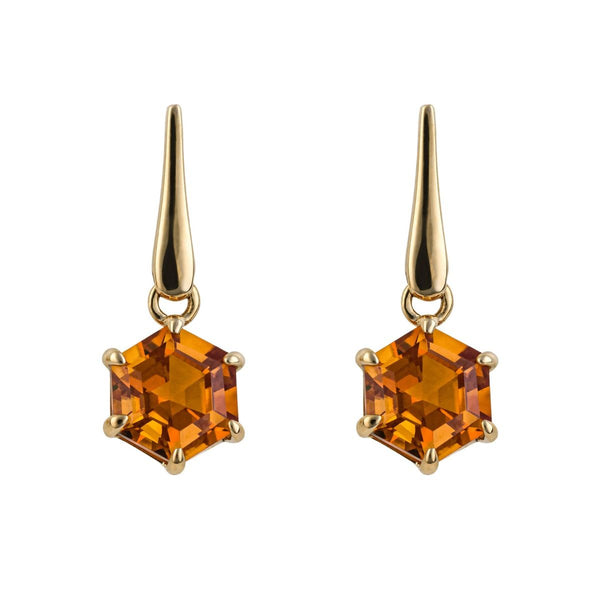 9ct Yellow Gold Hexagonal Cut Citrine Drop Earrings