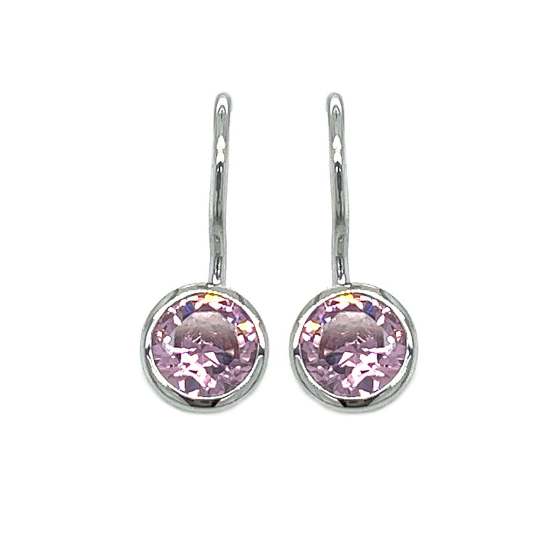 Sterling Silver Pink CZ Drop Earrings