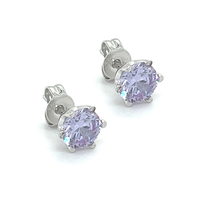 Sterling Silver Lavender CZ Stud Earrings side