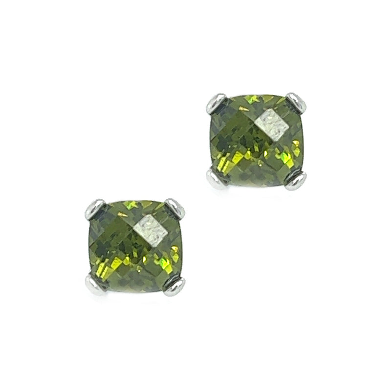 Sterling Silver Oliver Green CZ Cushion Stud Earrings