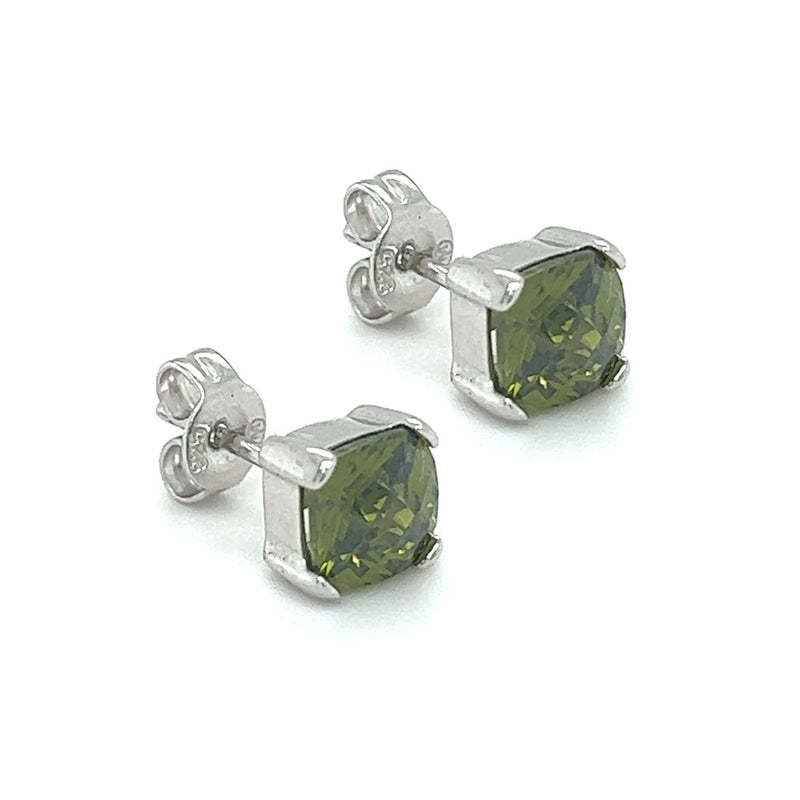 Sterling Silver Oliver Green CZ Cushion Stud Earrings side