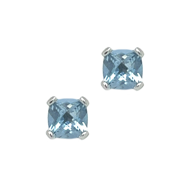 Sterling Silver Aqua Blue CZ Cushion Stud Earrings