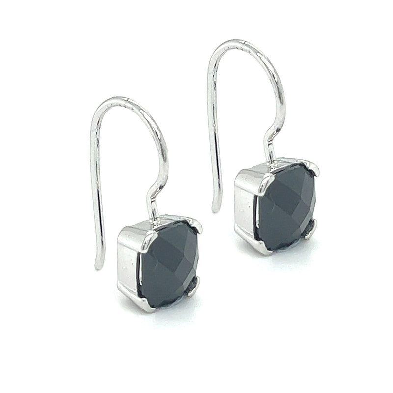 Sterling Silver Black CZ Hook Drop Earrings side