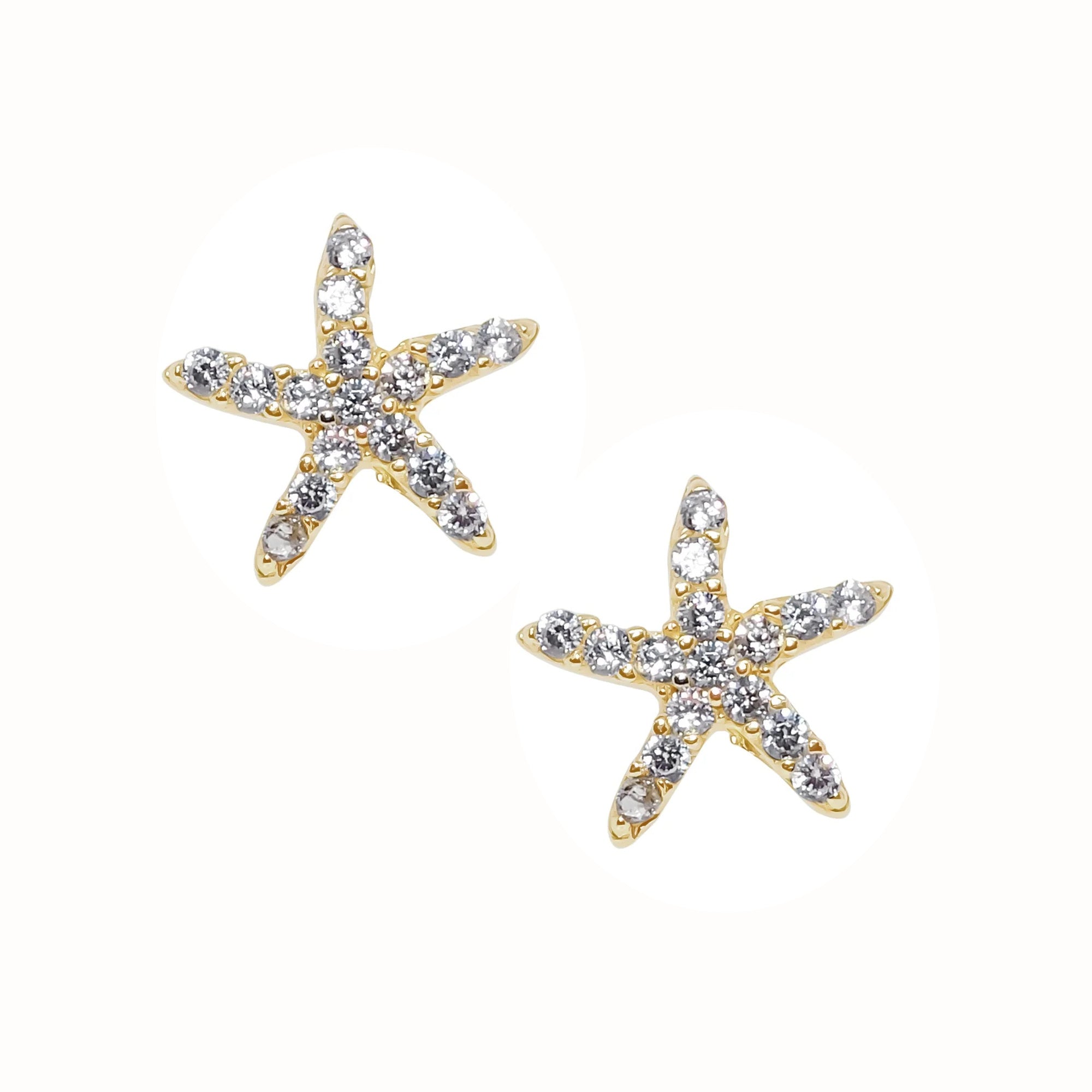 9ct Yellow Gold CZ Starfish Stud Earrings