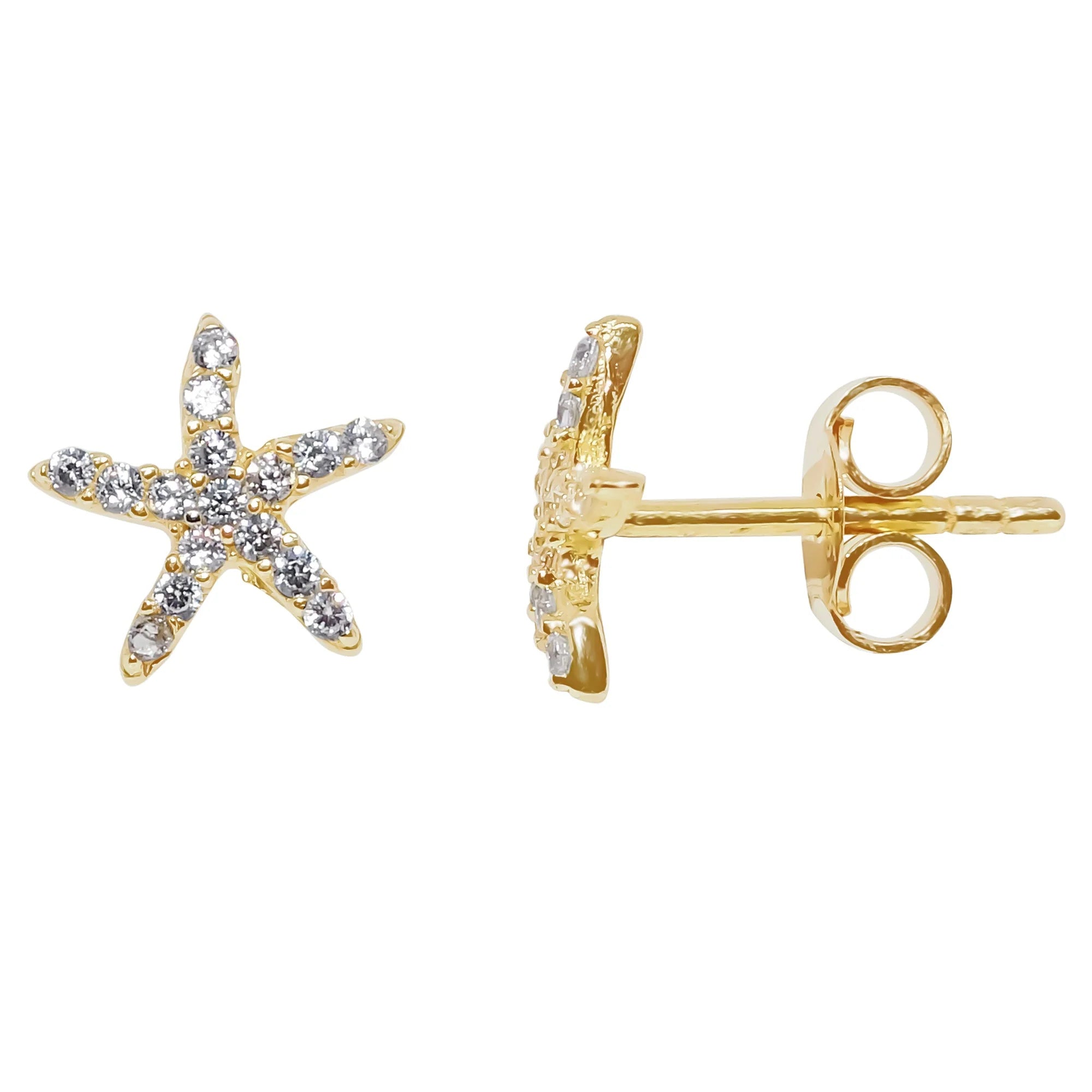 9ct Yellow Gold CZ Starfish Stud Earrings SIDE