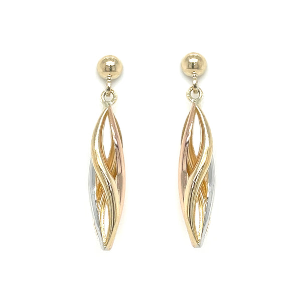 9ct 3 Colour Gold Drop Earrings