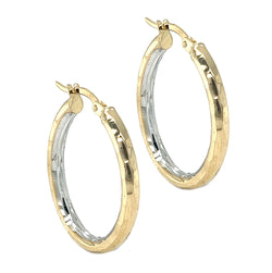9ct 2 Colour Gold Diamond Cut Hoop Earrings