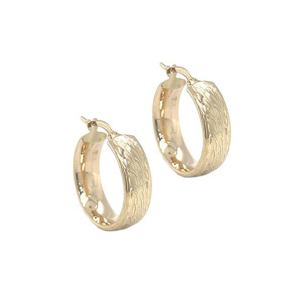 9ct Yellow Gold Patterned Creole Earrings