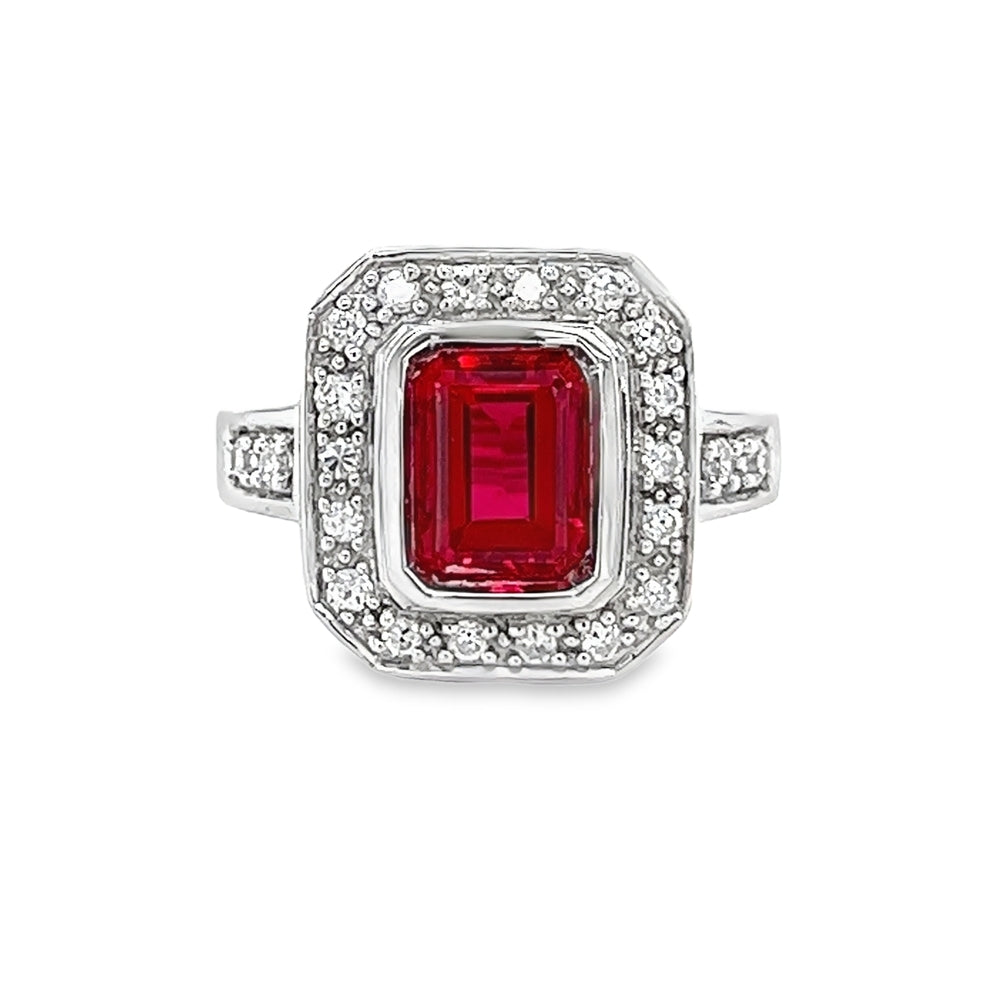 Silver Ruby Red & White CZ Octagonal Ring