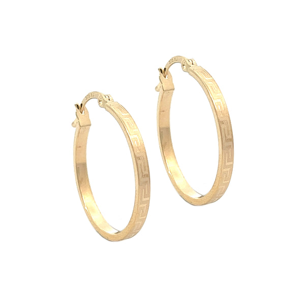 Greek Key Hoop Earrings 9ct Gold