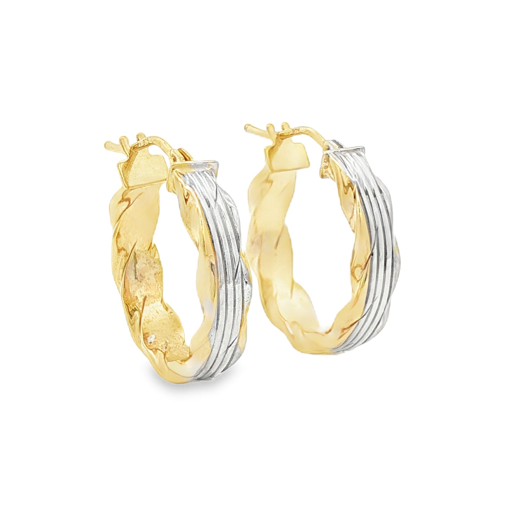 9ct Two Colour Gold Twisted Hoop Earrings