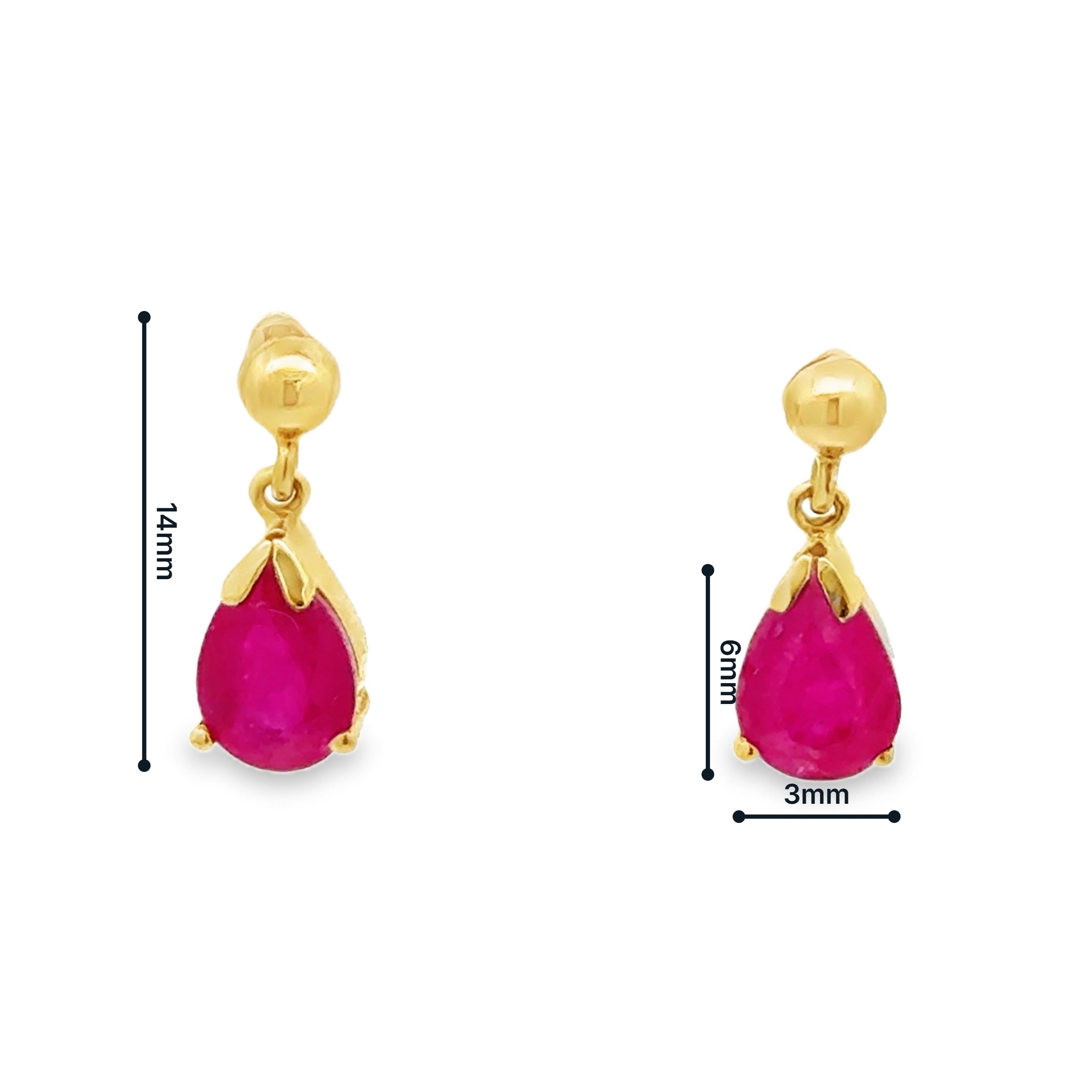 9ct Gold Ruby Drop Earrings