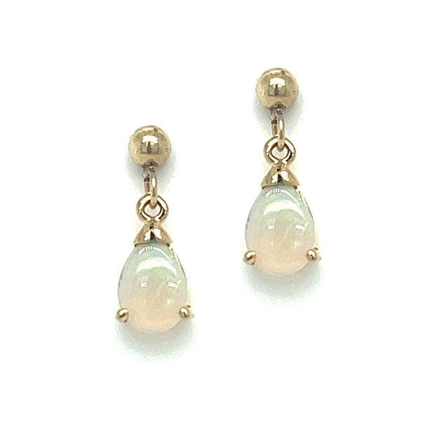 9ct Gold Pear Shaped Opal Drop Earrings
