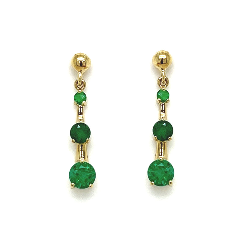 9ct Yellow Gold Triple Emerald Drop Earrings