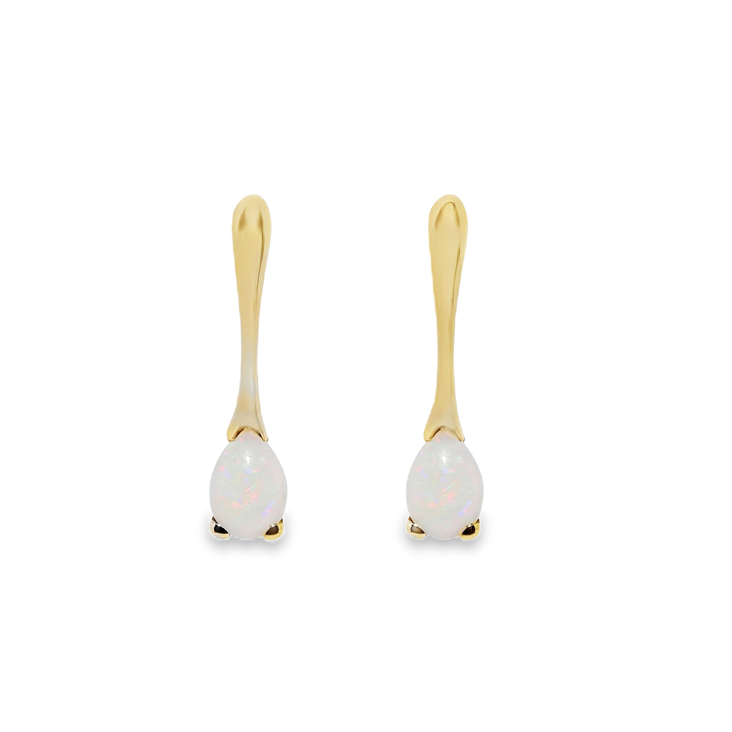 9ct Yellow Gold Long Opal Drop Earrings