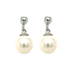 9ct White Gold Cultured Pearl Drop Earrings