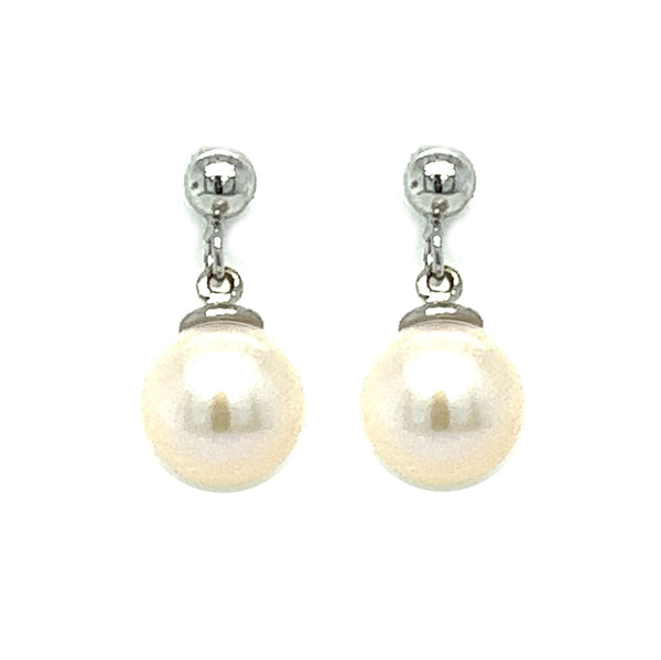 9ct White Gold Cultured Pearl Drop Earrings