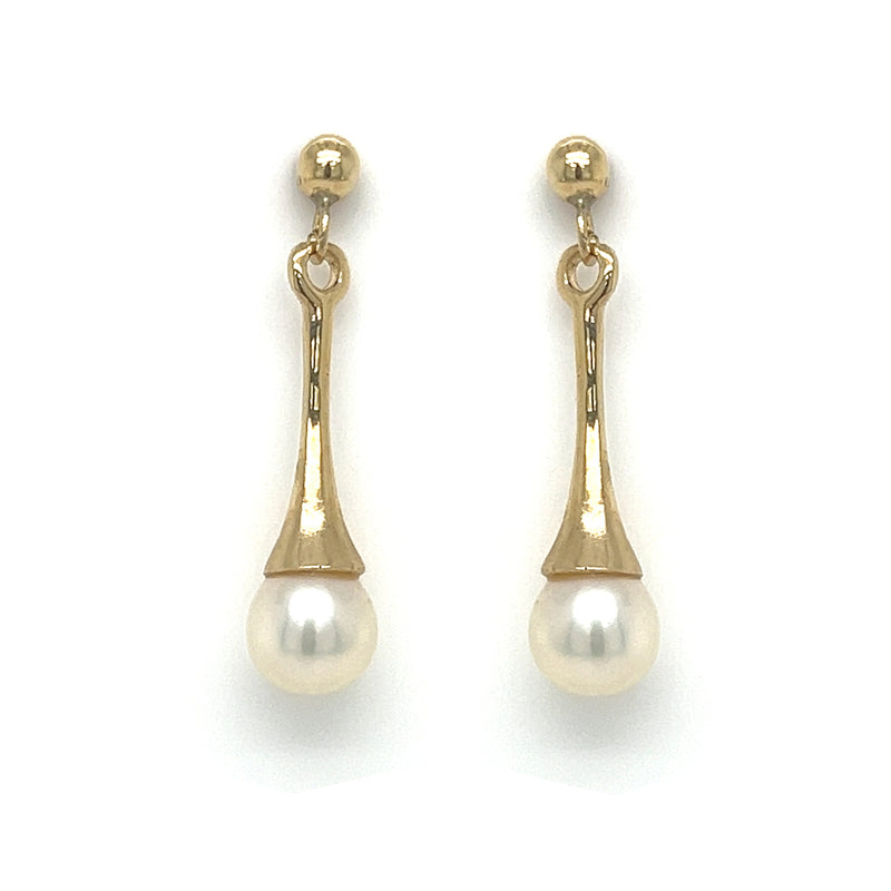 9ct Yellow Gold Cultured Pearl Drop Earrings