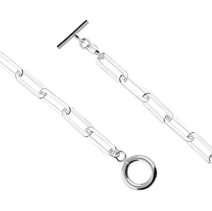 Sterling Silver Paper Chain Link Necklace T-Bar Fastener