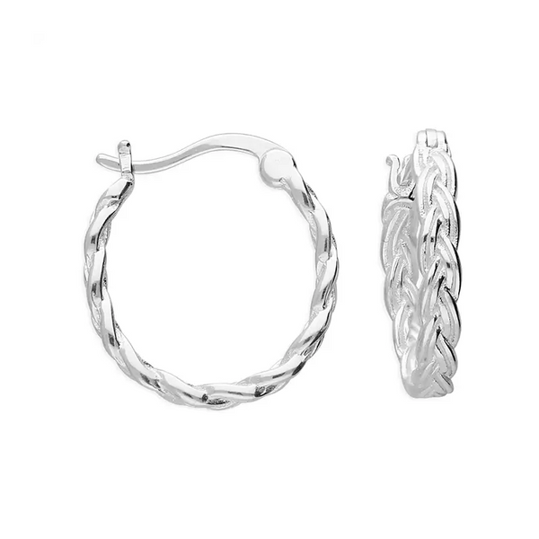 Sterling Silver 16mm Basket Weave Hoop Earrings