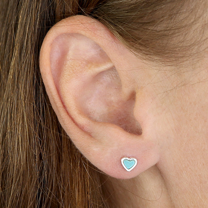 Sterling Silver Synthetic Turquoise Heart Stud Earrings model