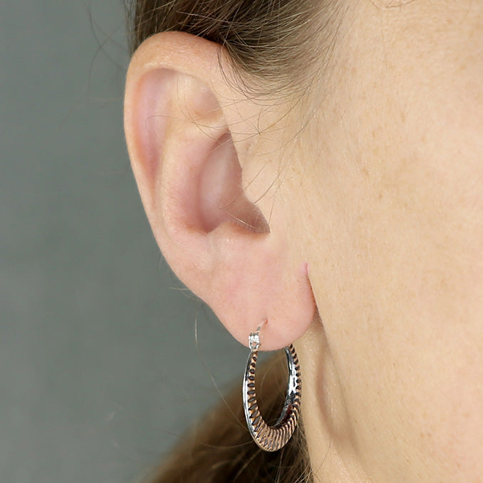 Sterling Silver Oxidized Hoop Earrings model