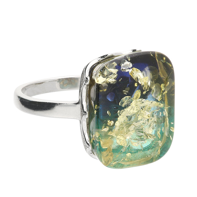 Sterling Silver Green Amber Cushion Ring side