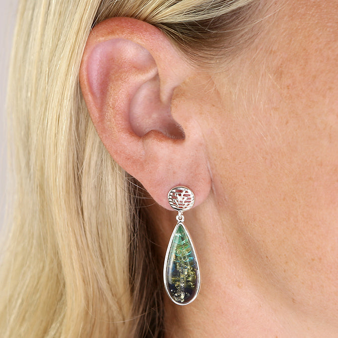 Sterling Silver Blue Amber Tear Drop Earrings MODEL