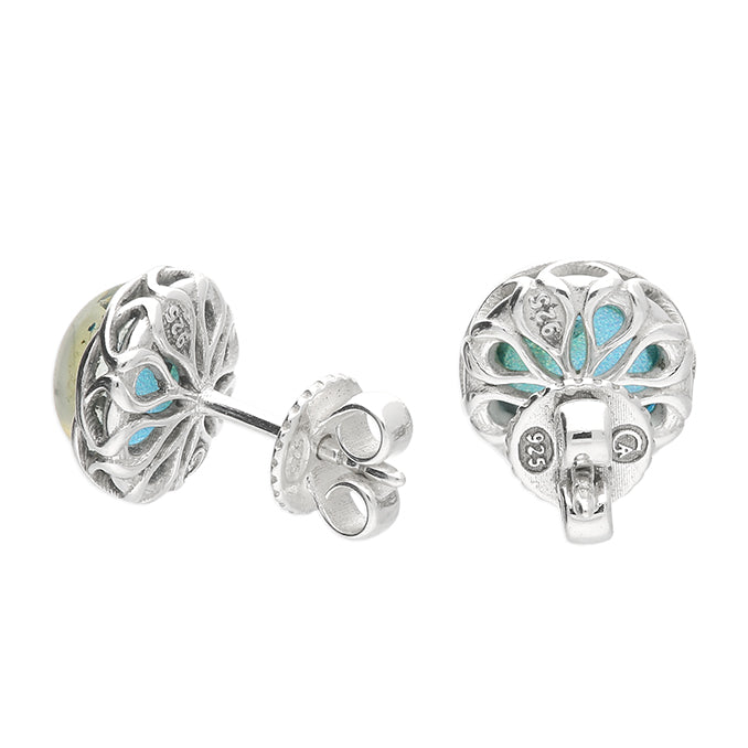 Sterling Silver 9mm Blue Amber Stud Earrings rear