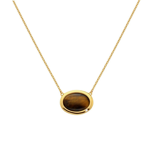 Hot Diamonds HDXGEM Oval Necklace Tigers Eye DN188 front