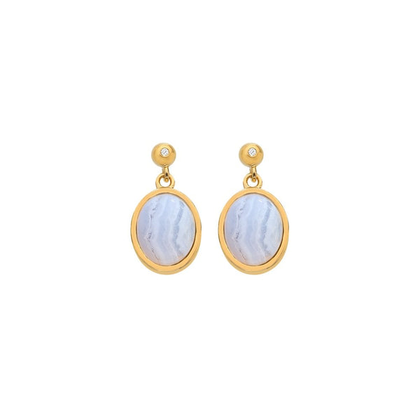Hot Diamonds HDXGEM Oval Earrings Blue Lace Agate DE776 front