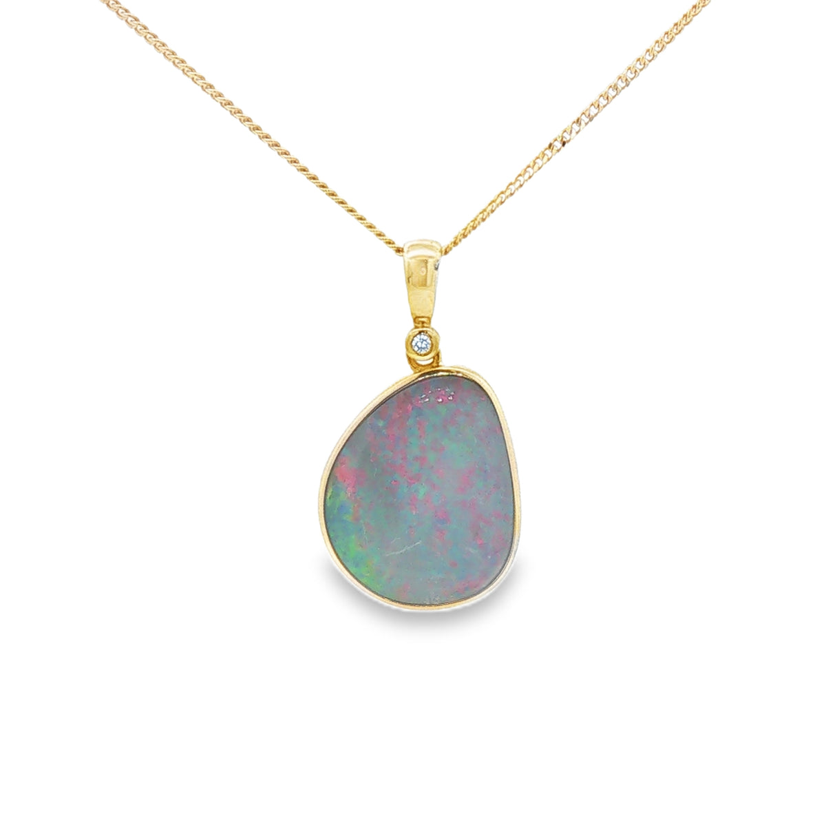 Opal & Diamond Necklace 9ct Yellow Gold