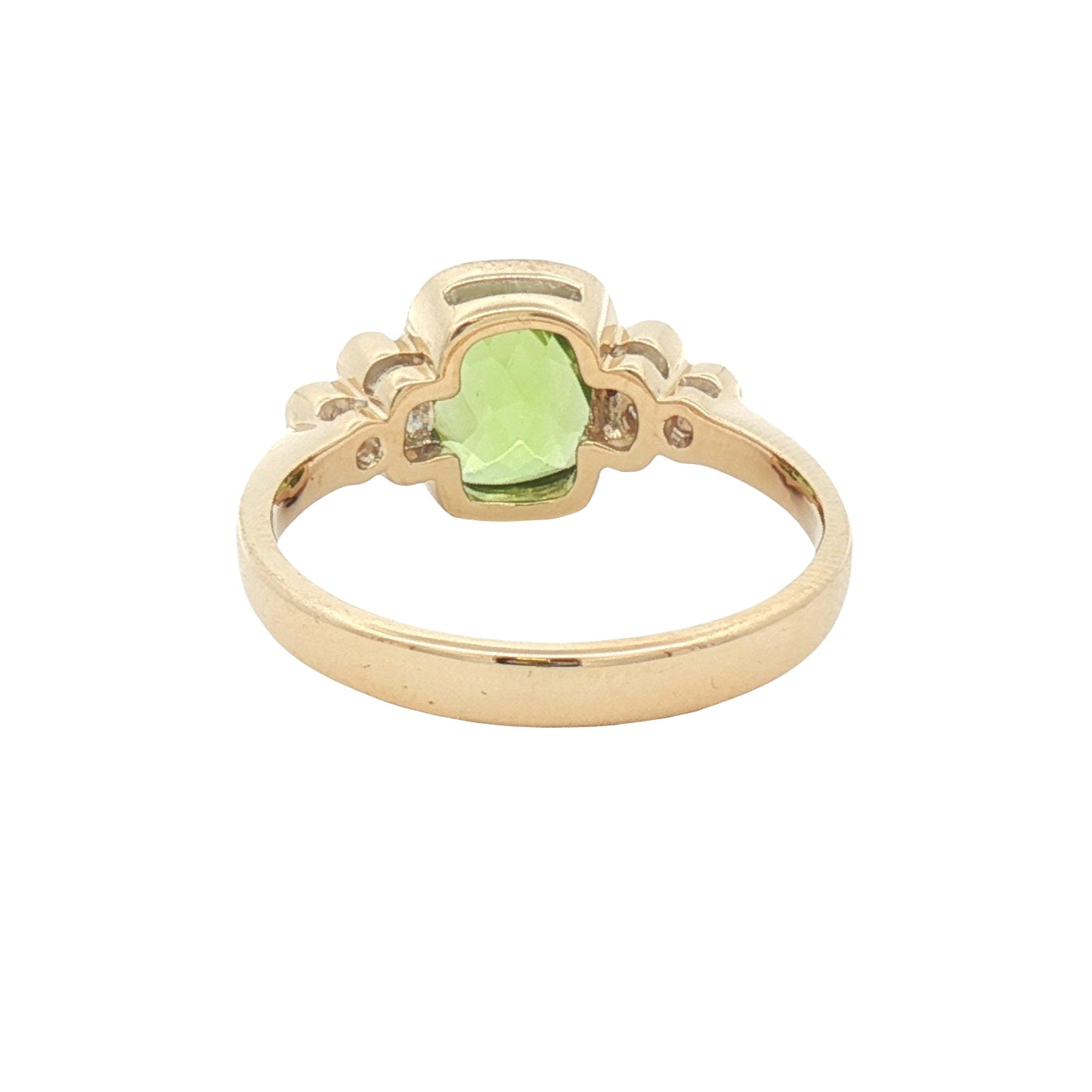 Cushion Peridot & Diamond Ring 9ct Gold rear