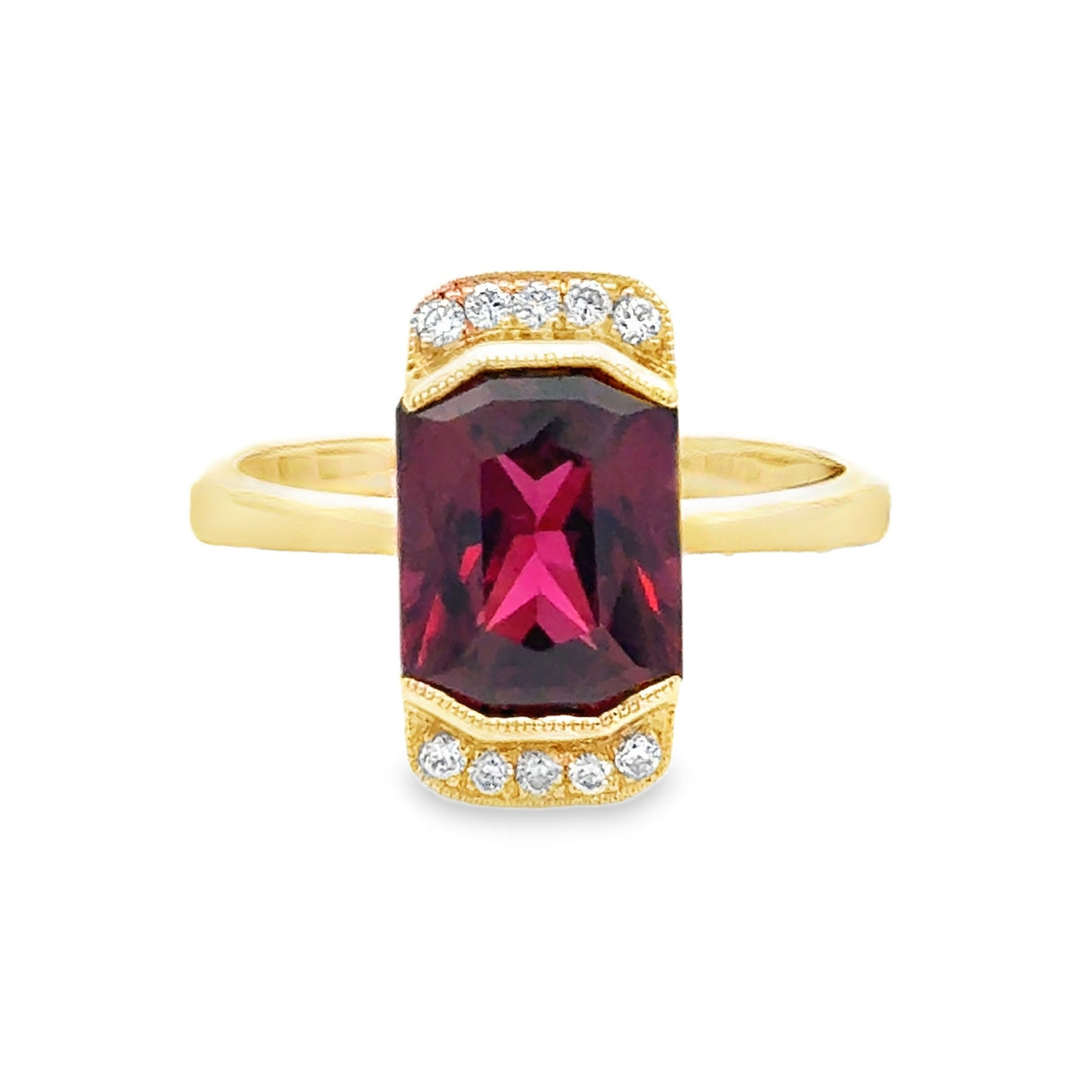 9ct Gold Octagonal Sheild Cut Garnet & Diamond Ring